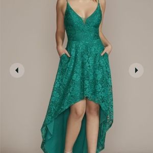 Jade spaghetti strap plunging high-low dress